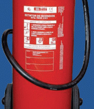 Práškový hasicí přístroj pojízdný, s náplní 50kg.
